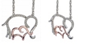 Macy's Diamond Family Elephant Pendant Necklace (1/10 ct. t.w.) in Sterling Silver and 10k Rose Gold  